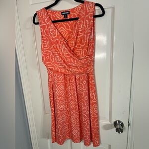 Lands' End Salmon Pink  and White Geometric Midi Dress
